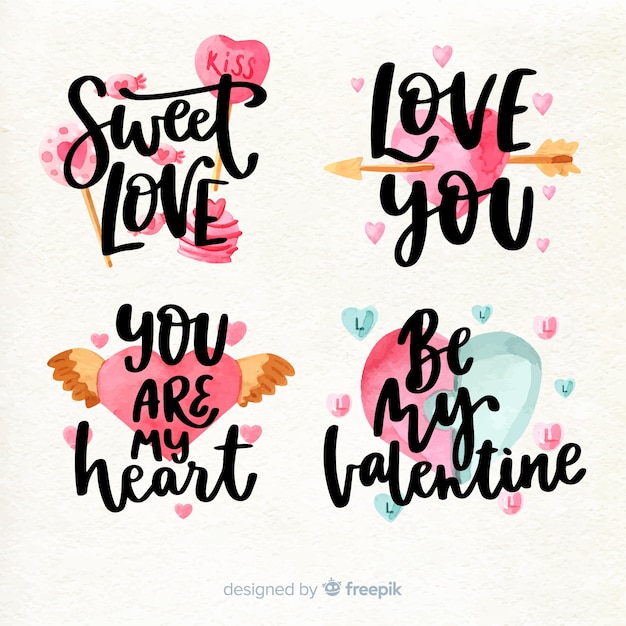 Free Vector lettering valentine badge pack