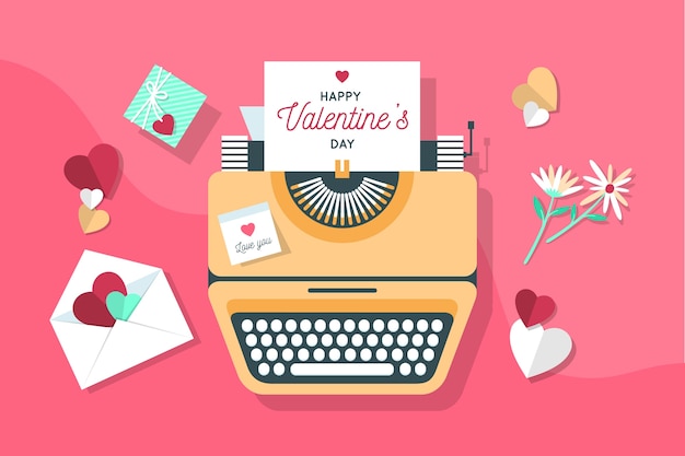 Free Vector letters and typewriter machine valentine's day background