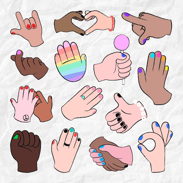 Free Vector lgbtq people, hand gestures vector sticker set