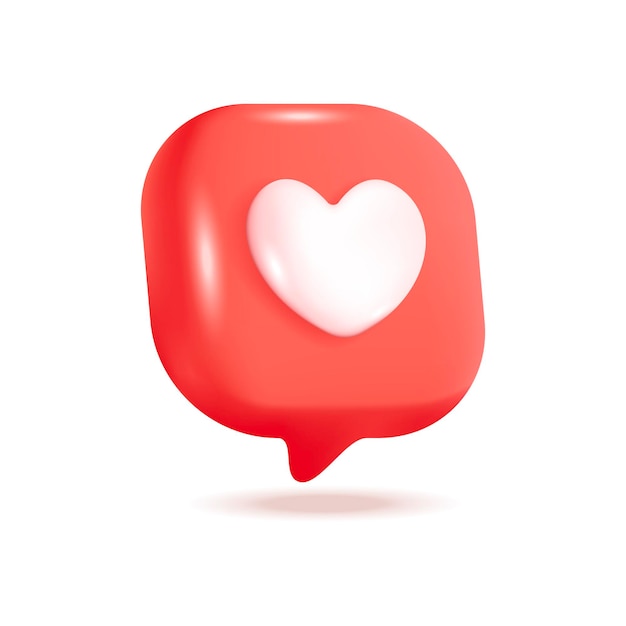 Free vector like icon 3d vector illustration. heart symbol in red bubble for social media or applications in cartoon style isolated on white background. online communication, digital marketing concept