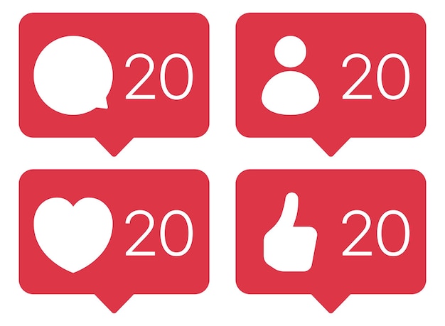 Free Vector likes comments and followers red message bubbles