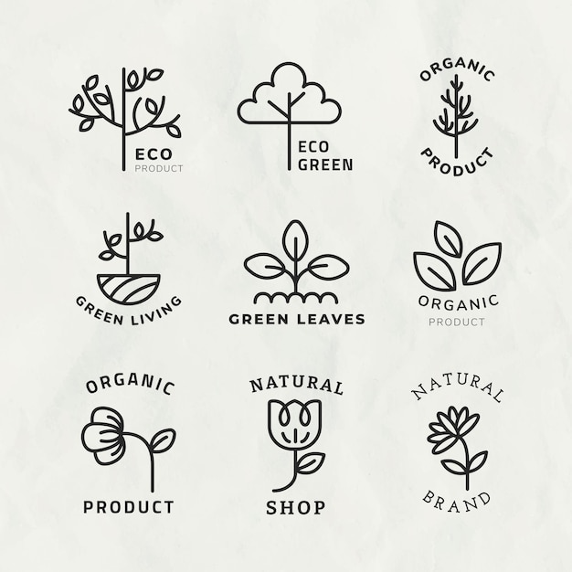 Free Vector line eco logo template  for branding with text set