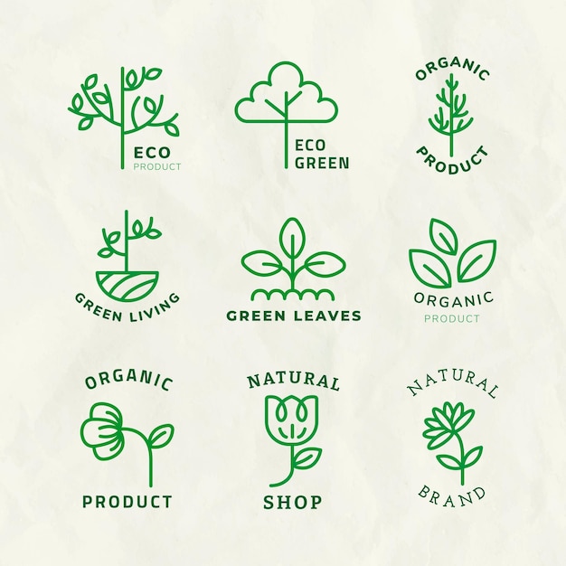 Free Vector line eco logo template vector for branding with text set