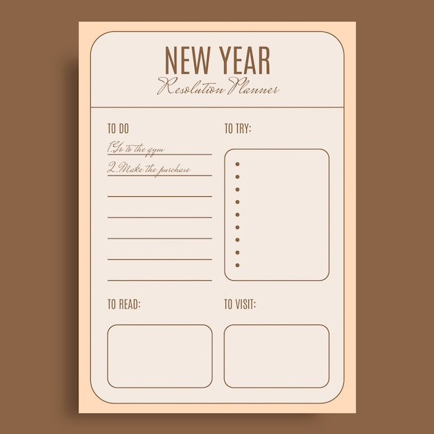 Linear aesthetic new year resolution planner