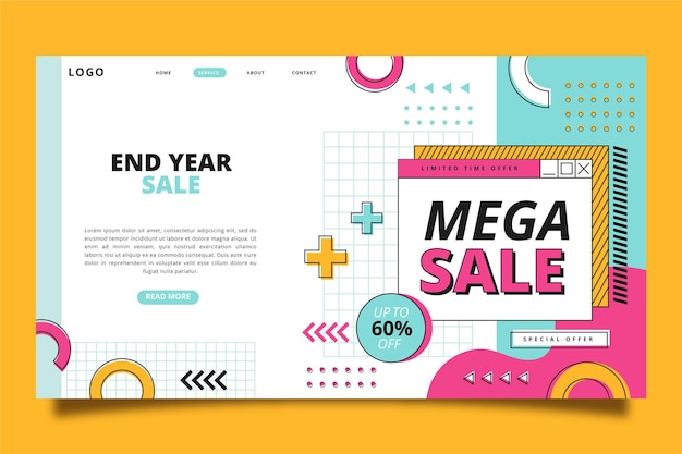 Free Vector linear flat sale landing page template