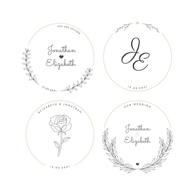 Free Vector linear flat wedding logos collection