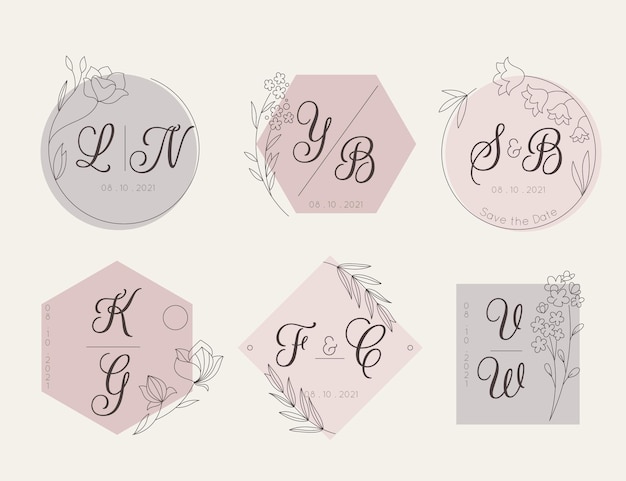 Linear flat wedding monogram set