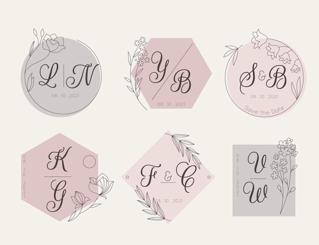 Linear flat wedding monogram set