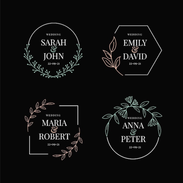 Free Vector linear flat wedding monograms collection