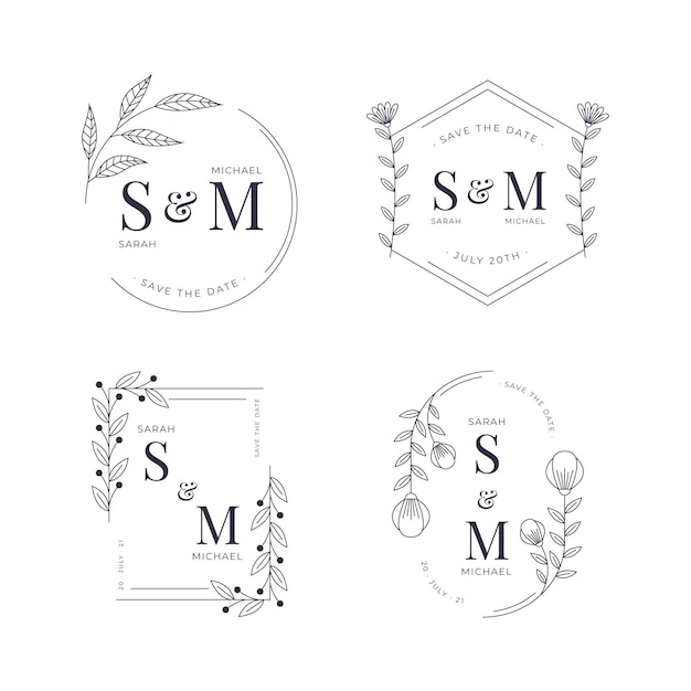 Linear flat wedding monograms collection