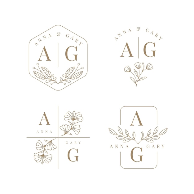 Free Vector linear flat wedding monograms collection