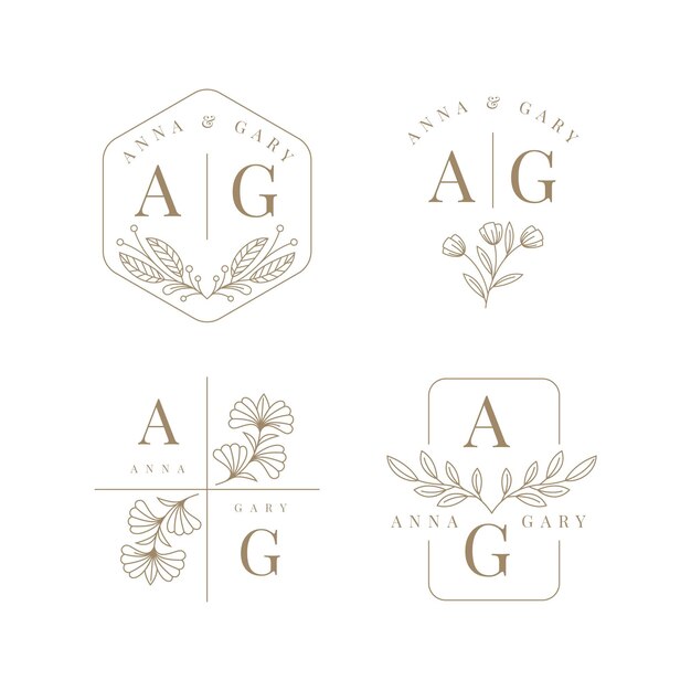 Linear flat wedding monograms collection