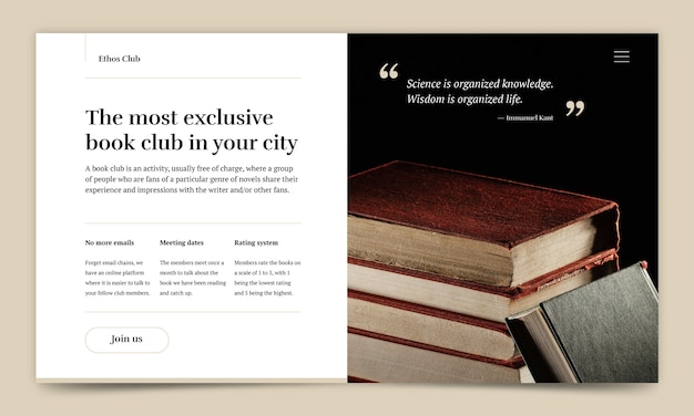 Free Vector literature book club landing page template