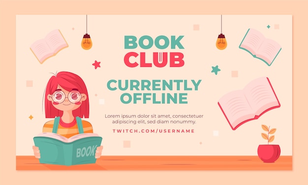 Free Vector literature and book club twitch background