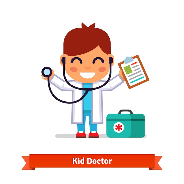 Free Vector little boy playing doctor with a stethoscope