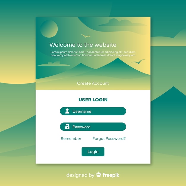 Free Vector log in landing page web template