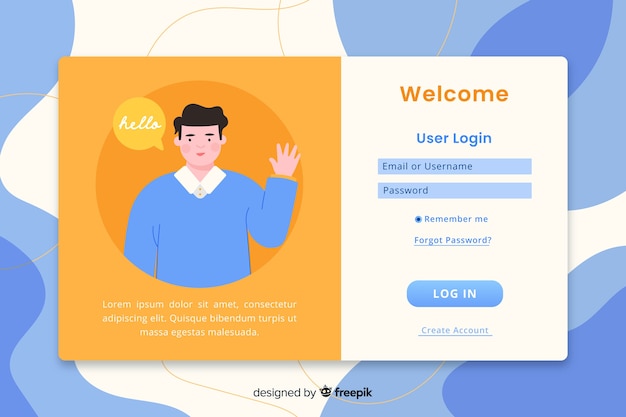 Free Vector log in landing page web template