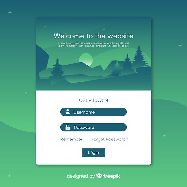 Free Vector log in landing page with content