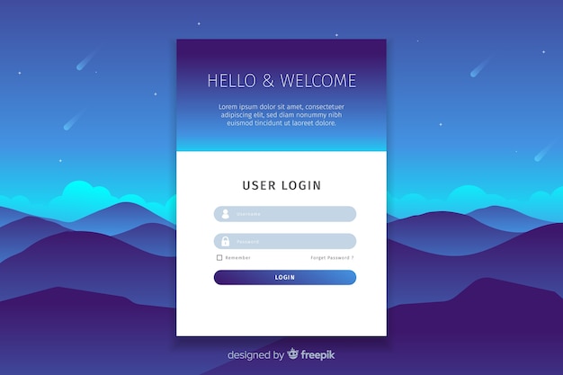 Free Vector log in landing page with flat design