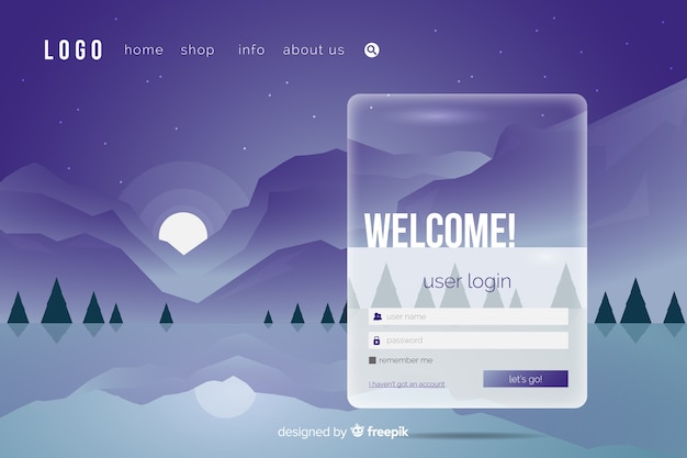 Free Vector log in landing page with icons