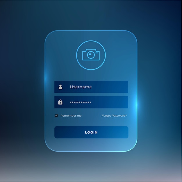 Free vector login page template in glass style