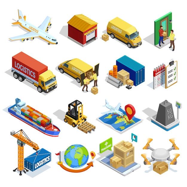 Free Vector logistics isometric icons set