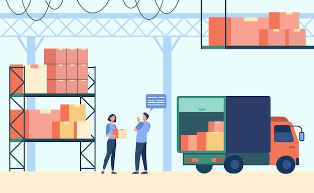 Free Vector logistics worker and courier loading truck