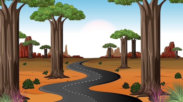 Free Vector long road through the desert landscape scene at day time