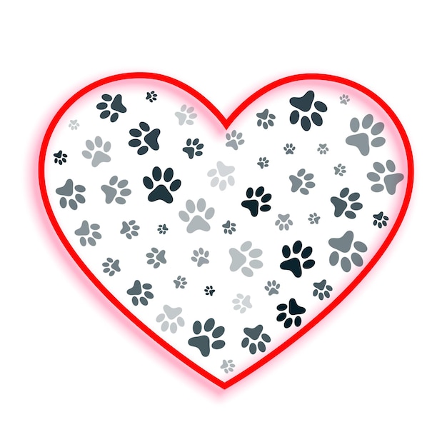 Free vector love heart with dog and cat paw prints