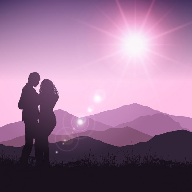 Free Vector love scene in a romantic landscape