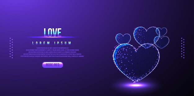 Love, valentine low poly wireframe, polygonal design