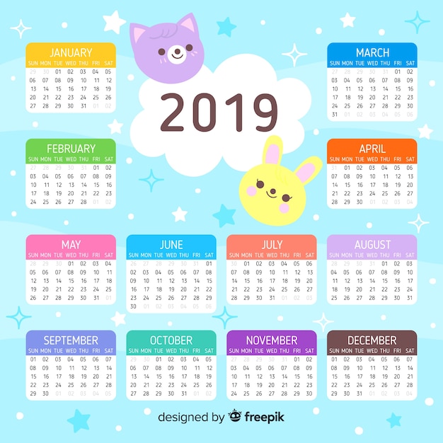 Free Vector lovely 2019 calendar template with flat design