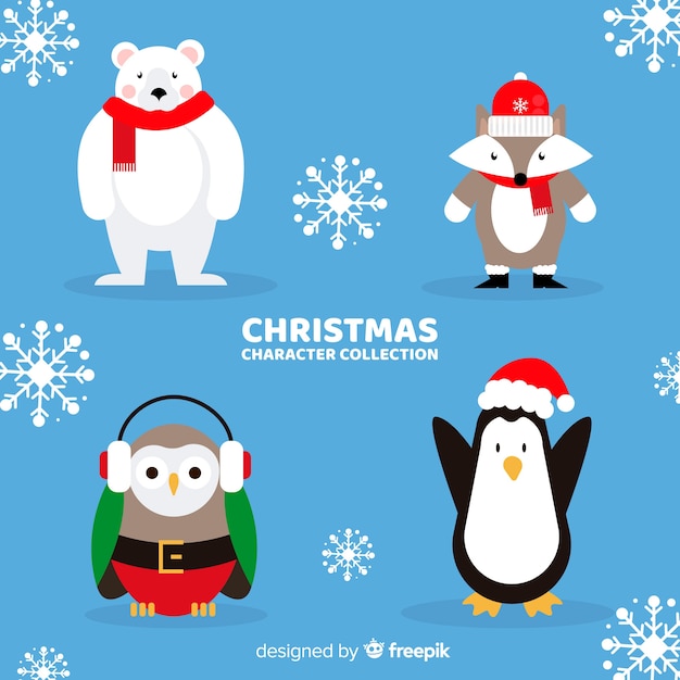 Free vector lovely christmas character collection with flat design