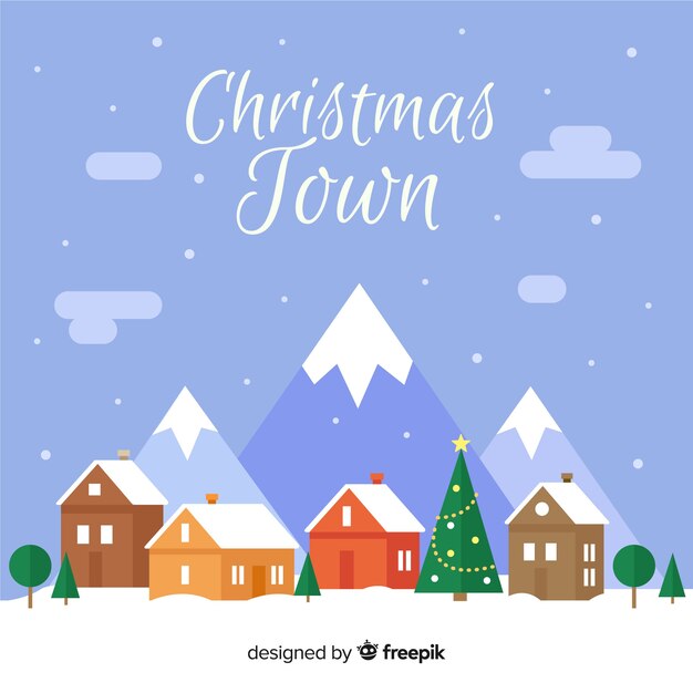 Lovely christmas town with flat design