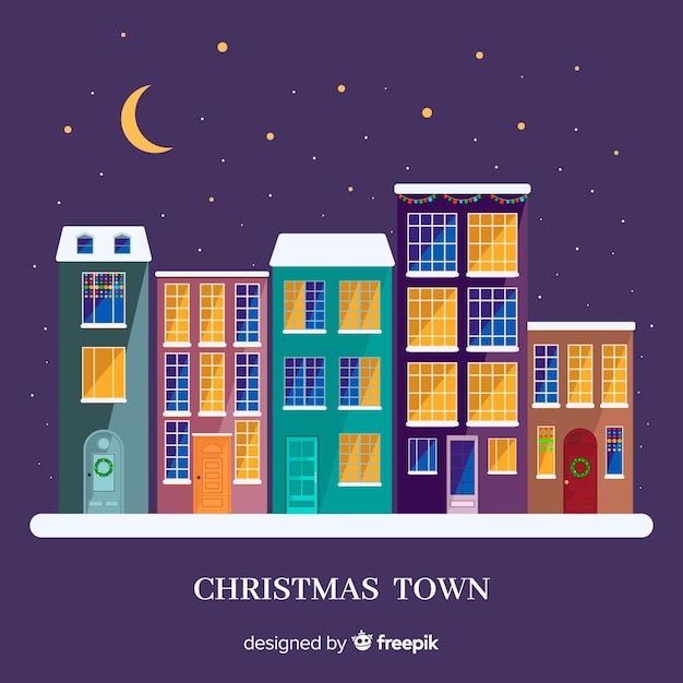 Free Vector lovely christmas town with flat design