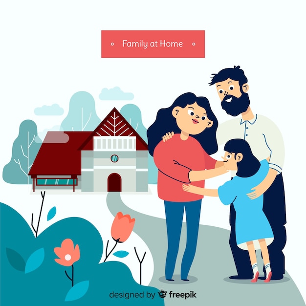 Free Vector lovely family at home with flat design