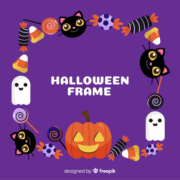 Free Vector lovely halloween frame with flat design