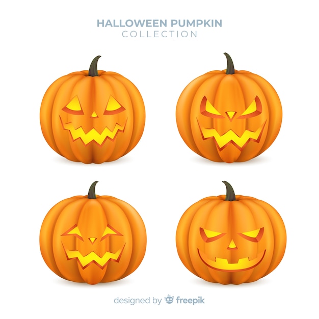 Free Vector lovely halloween pumpkin collection with realistic design