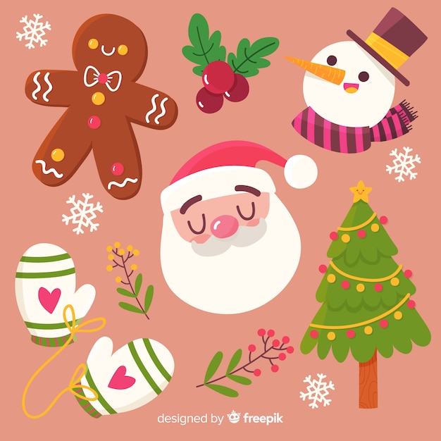 Free Vector lovely hand drawn christmas element collection