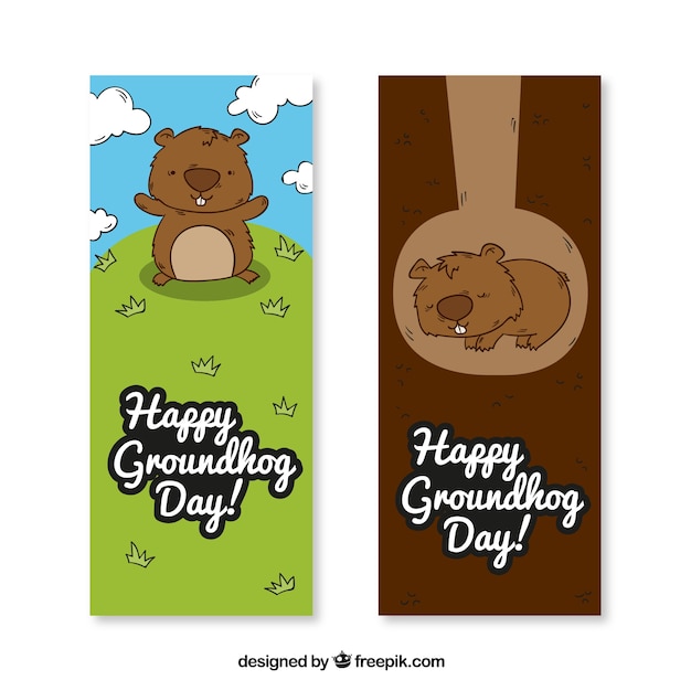 Free Vector lovely hand drawn groundhog day banners