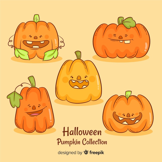 Free Vector lovely hand drawn halloween pumpkin collection