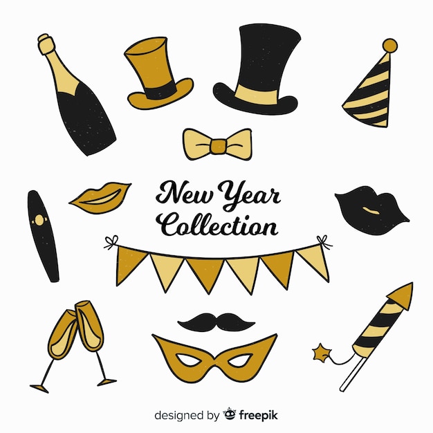 Lovely hand drawn new year party element collection