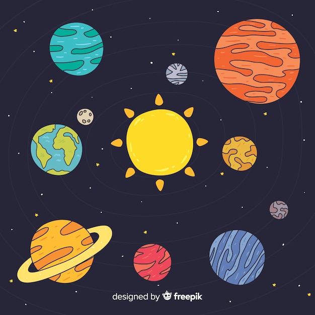 Free Vector lovely hand drawn solar system composition