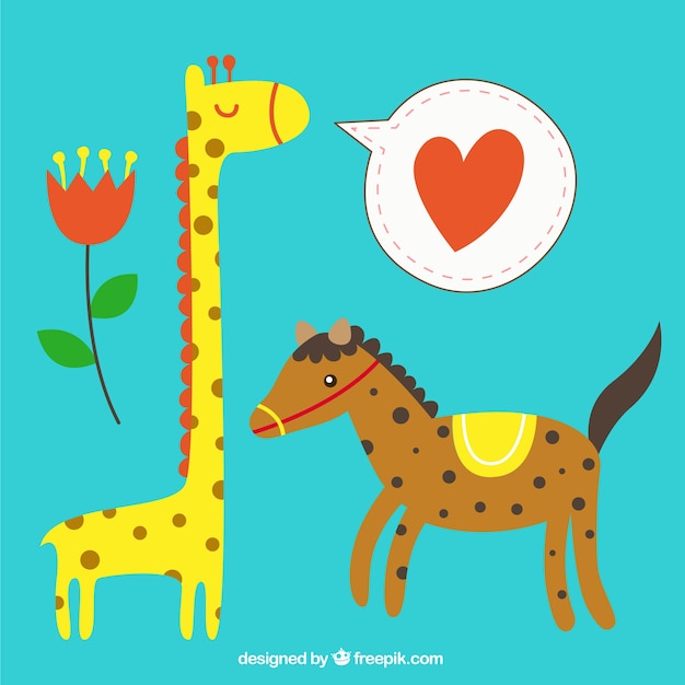 Free vector lovely horse and giraffe