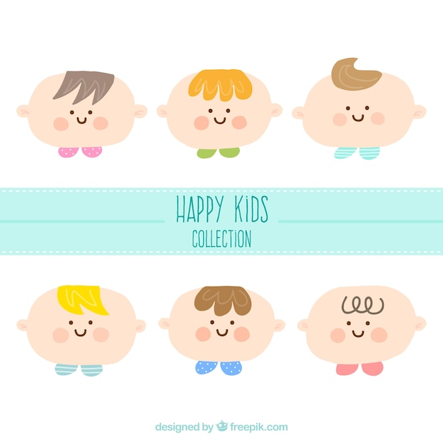 Free Vector lovely kids faces pack