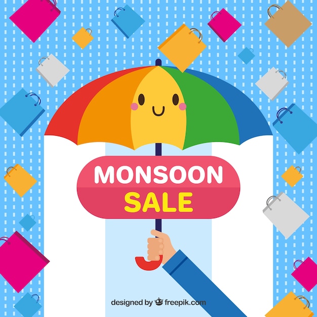 Free Vector lovely monsoon sale composition with flat design