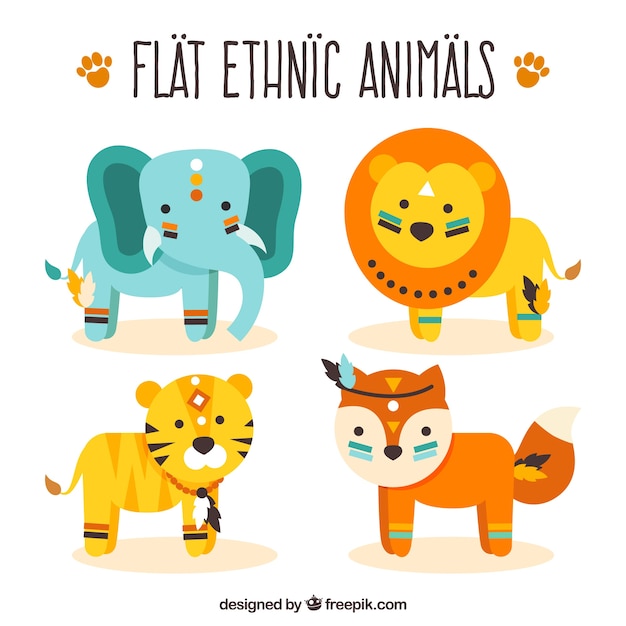 Free Vector lovely pack of wild animals in ethnic style