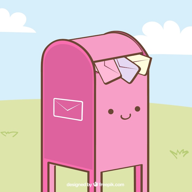 Free Vector lovely pink mailbox background with envelopes