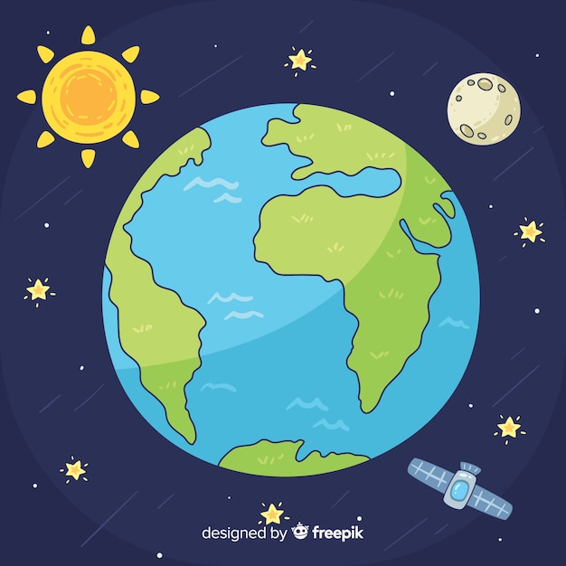 Free Vector lovely planet earth with hand drawn style