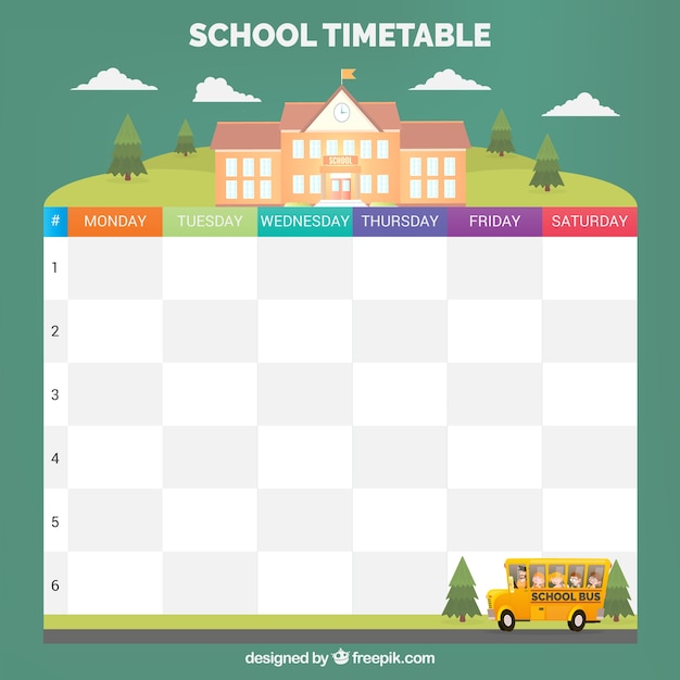 Free Vector lovely school timetable with flat design